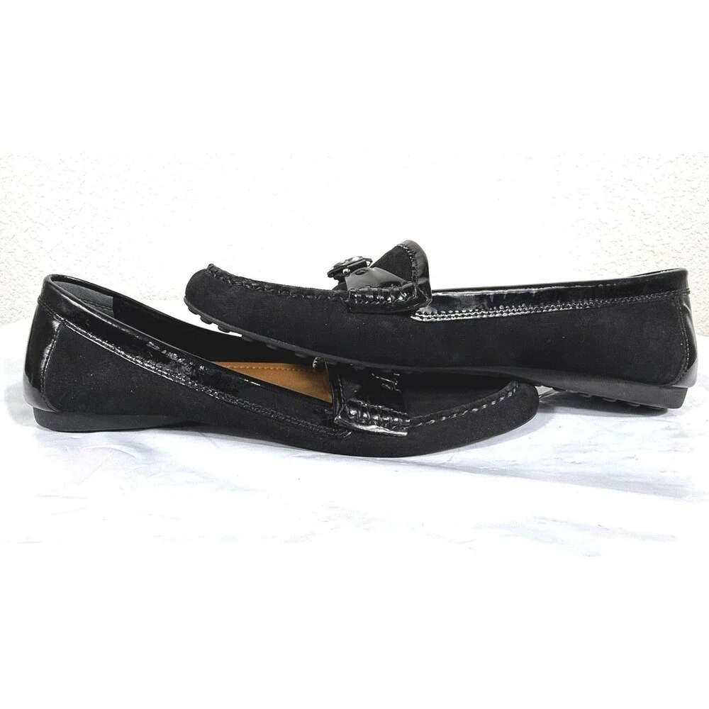 Coach Fonda Black Suede & Patent Leather Loafers Size 10B Minimalist